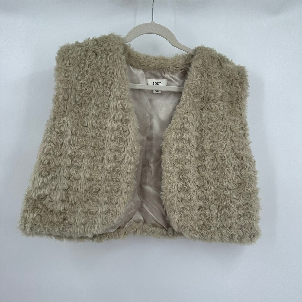 Womens Boho Shaggy Cropped Faux Fur Vest Size L Minimalist Layering Glam